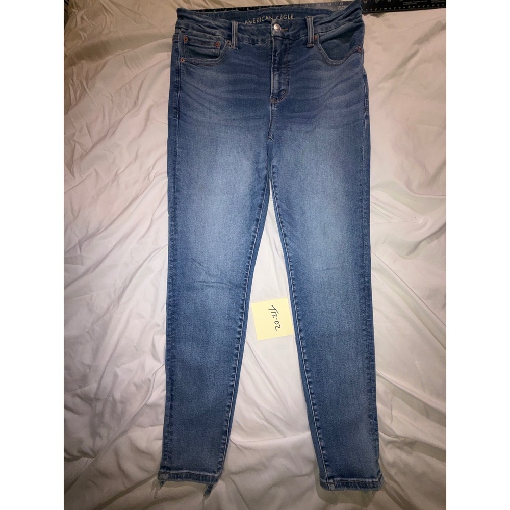 American Eagle Skinny Jeans Womens 10 Regular Medium Wash Raw Hem Stretch T12-02